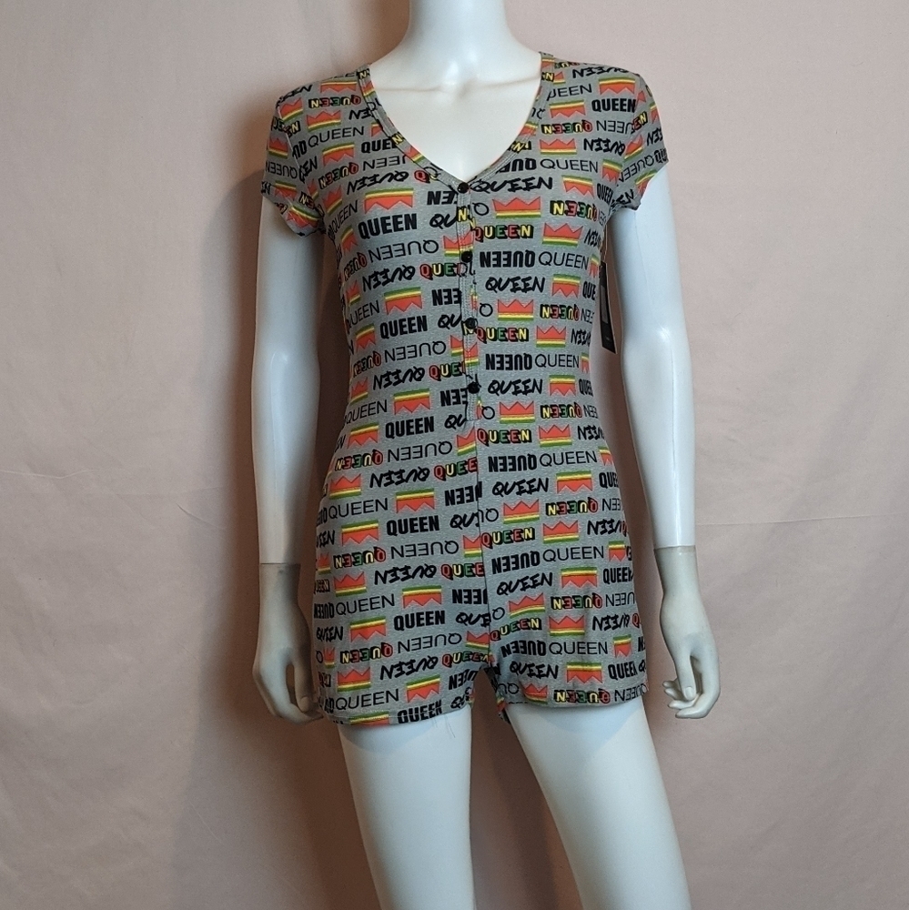 Fashion Nova Crowned Queen PJ Romper in Gray size Medium